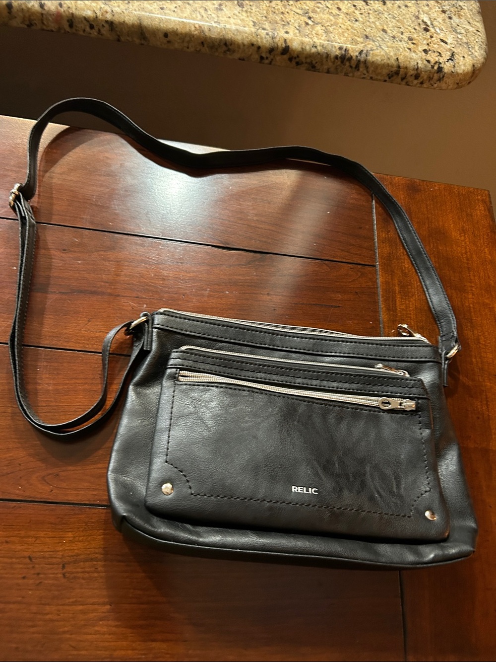 Relic Black Faux-Leather Crossbody with Front Zippers